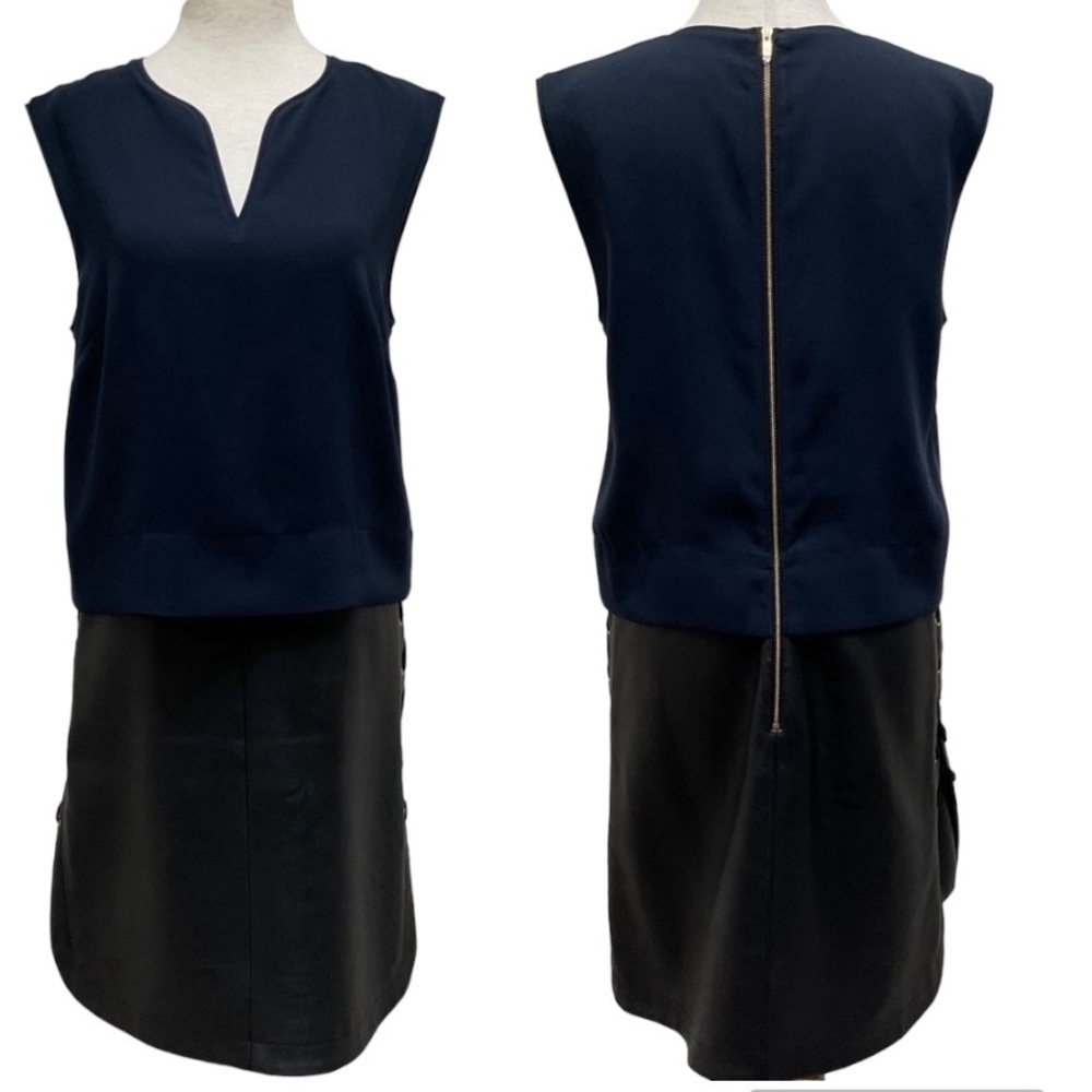 Tibi Leather Two Tone Open Neck Midi Dress Size 6